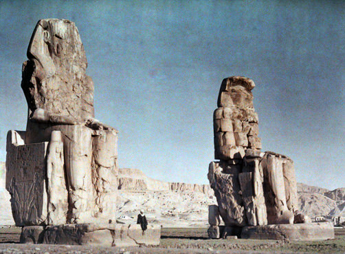 Colossi of Memnon once guarded entrance to Temple of Amenophis.