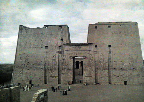 People standing outside the Temple of Horus.