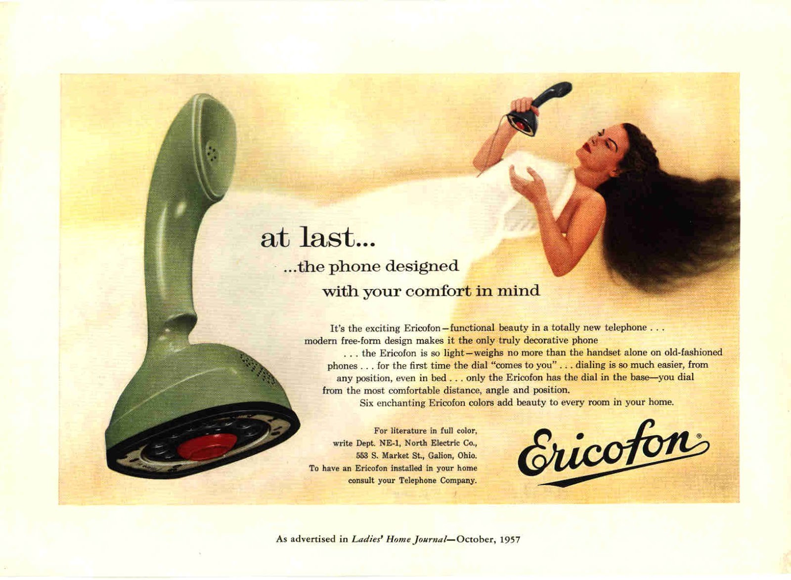 Vintage Ads of Ericofon: The Lightest One-Piece Rotary Dial Telephone introduced in the 1950s