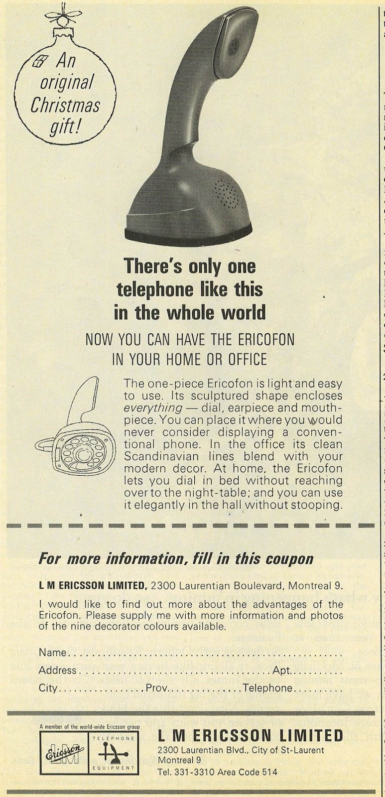 Vintage Ads of Ericofon: The Lightest One-Piece Rotary Dial Telephone introduced in the 1950s