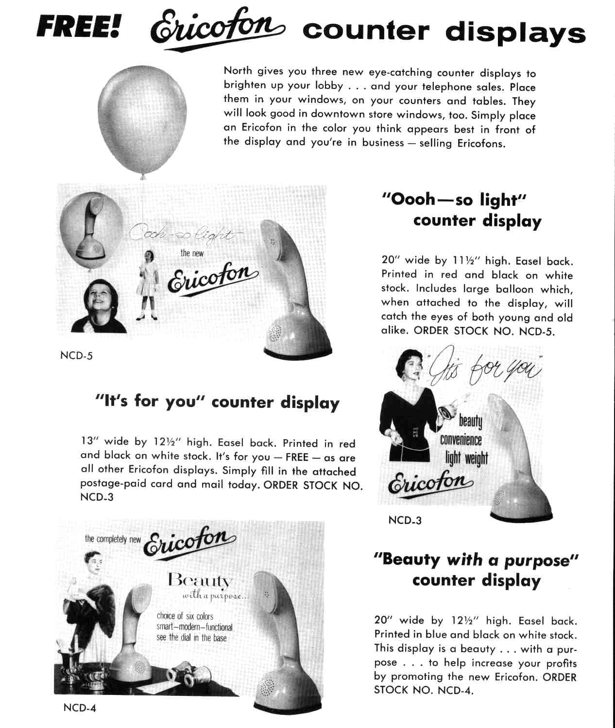 Vintage Ads of Ericofon: The Lightest One-Piece Rotary Dial Telephone introduced in the 1950s