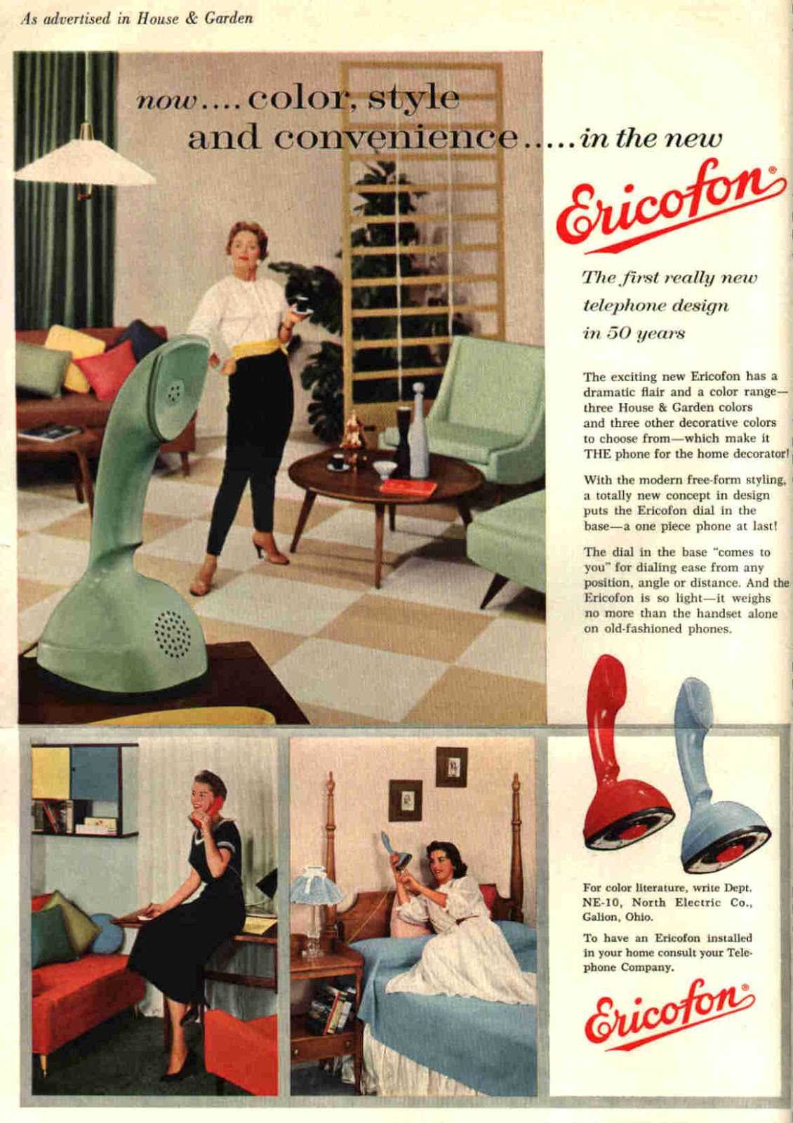 Vintage Ads of Ericofon: The Lightest One-Piece Rotary Dial Telephone introduced in the 1950s