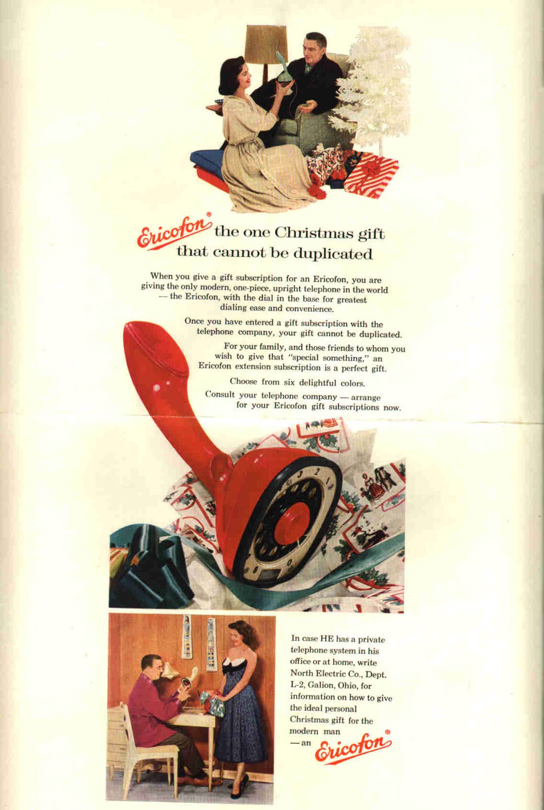 Vintage Ads of Ericofon: The Lightest One-Piece Rotary Dial Telephone introduced in the 1950s