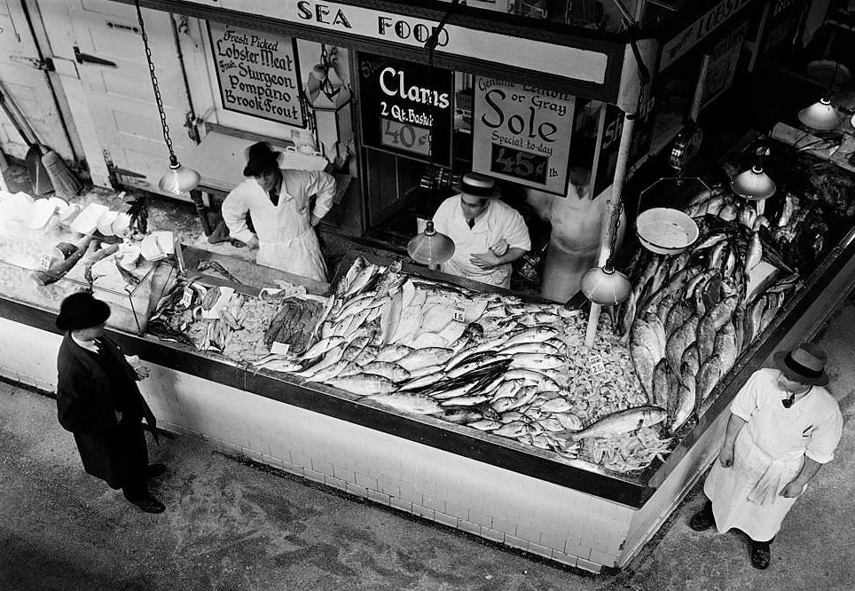 Fish stand from balcony, 1920s