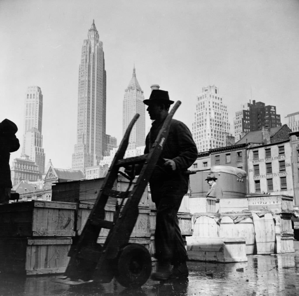 A scene at Fulton's fish market, 1934