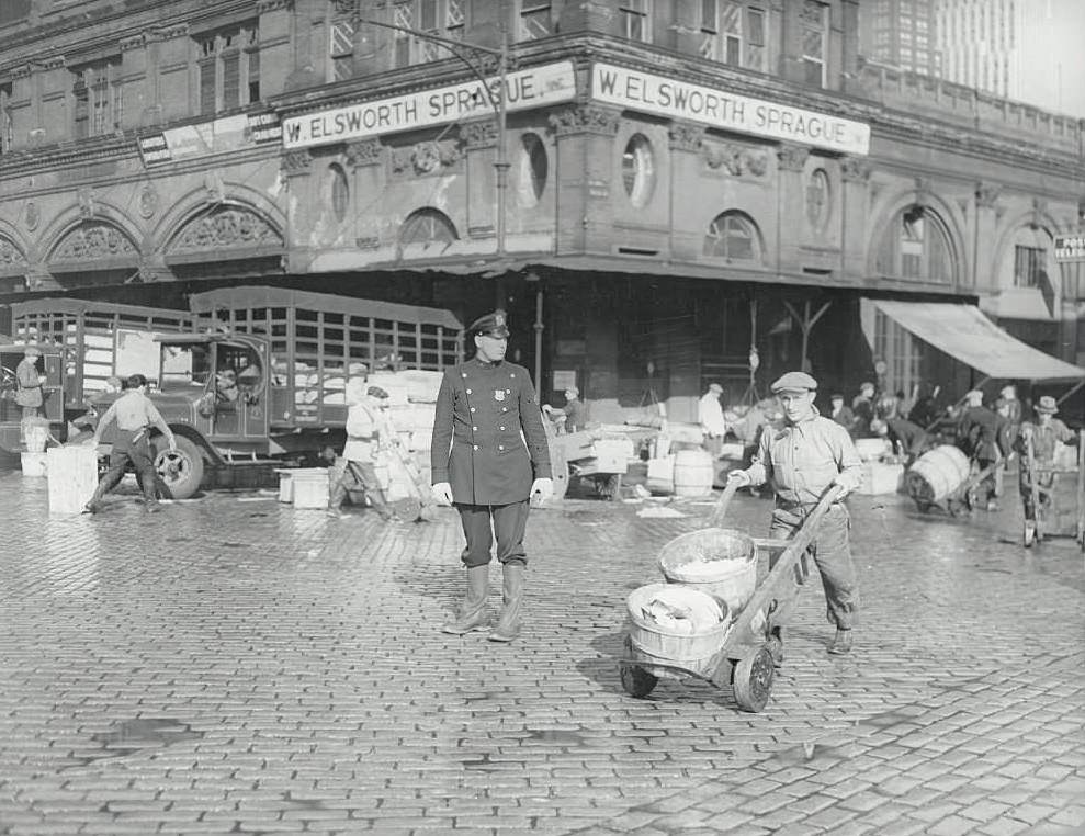 Policeman Directing Traffic at Fulton Fish Market, 1927