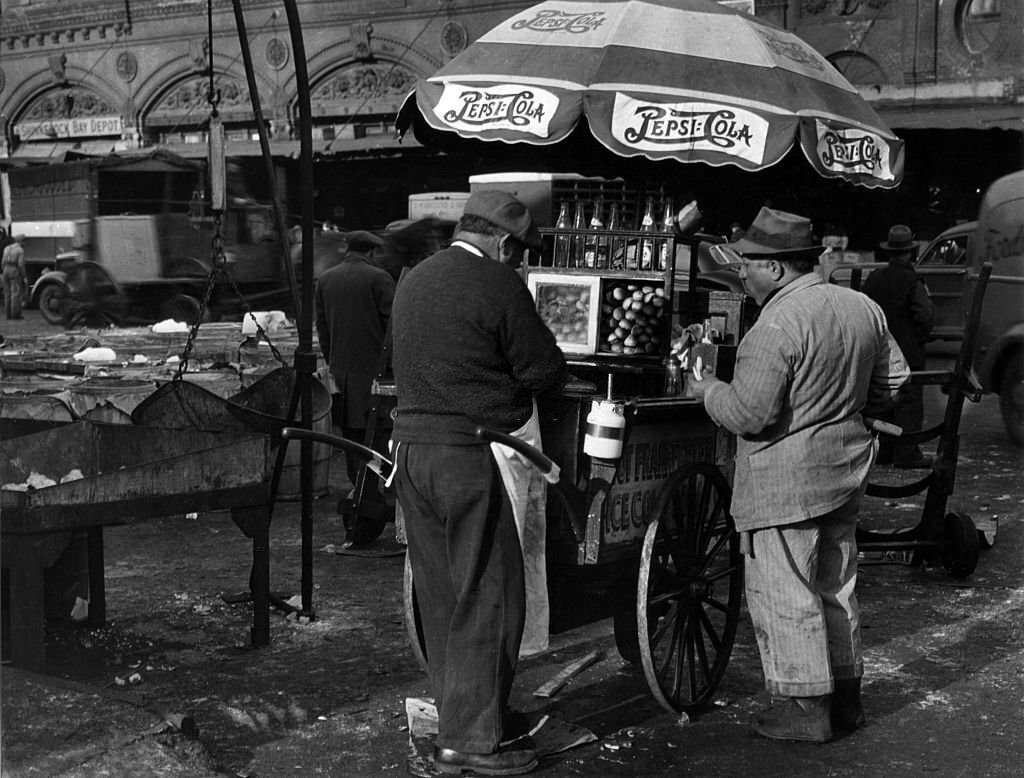 Hot Dog Stand at Fulton Fish Market, 1940s