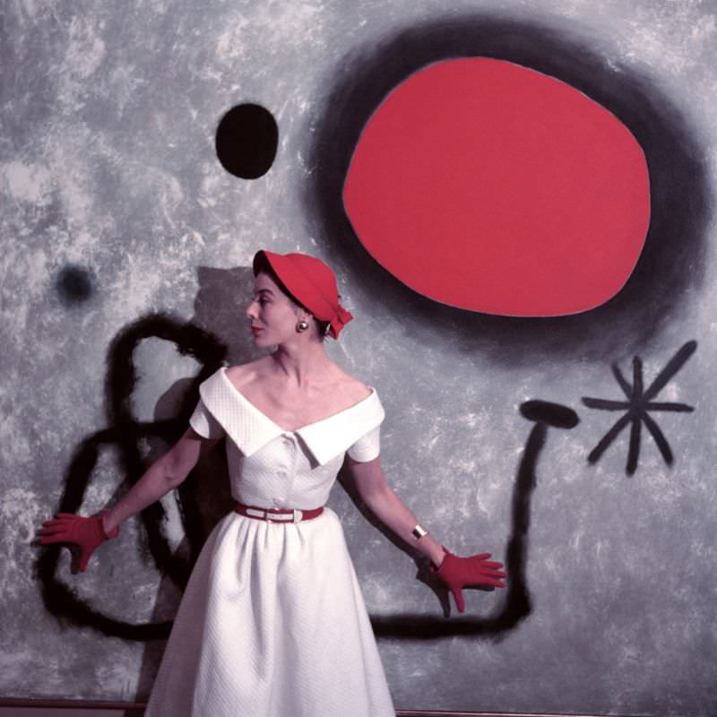 Bettina Graziani at the Miro Show, Elle, Summer Collection Jacques Fath, Paris, 1953