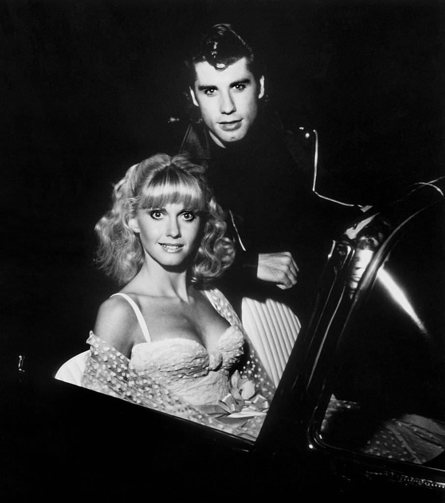 Olivia Newton-John and John Travolta on the set of the musical Grease, 1978