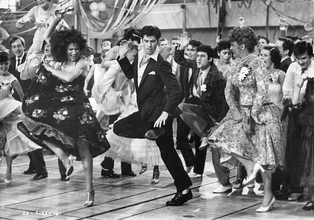 John Travolta dancing in a scene from the film 'Grease', 1978.