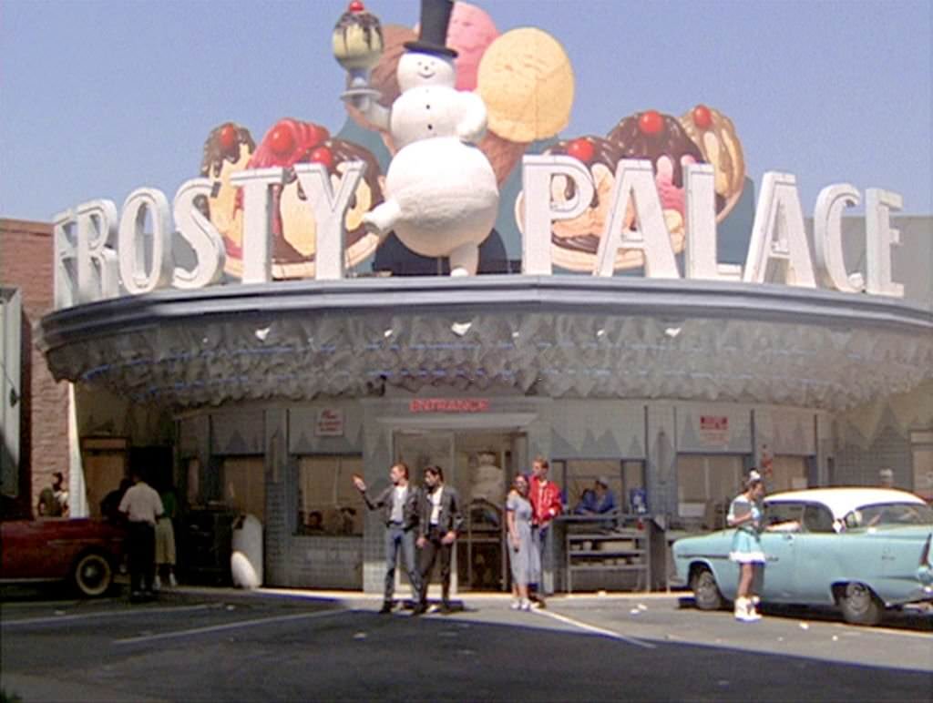 Frosty Palace malt shop. Initial theatrical release of the film, Grease, June 16, 1978.