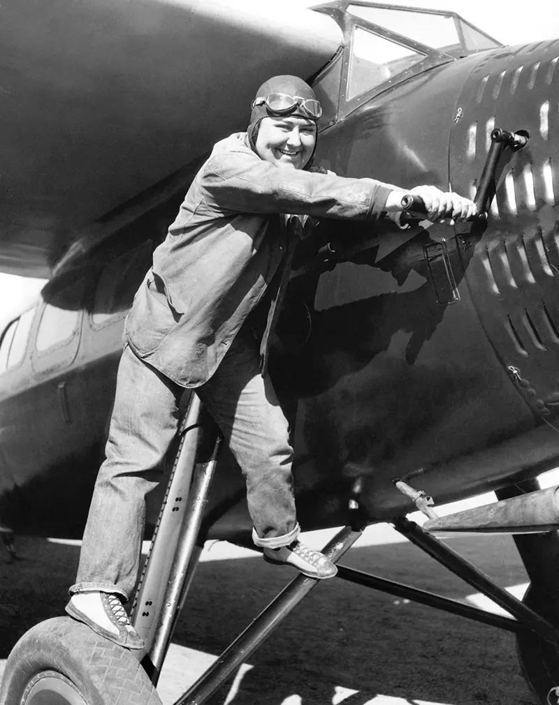 “Florence Lowe Barnes, good-natured “Tomboy of the Air,” who will enter the First National Women’s Air Derby, which will be flown from here to Cleveland starting August 18th. She is from California, 1930.