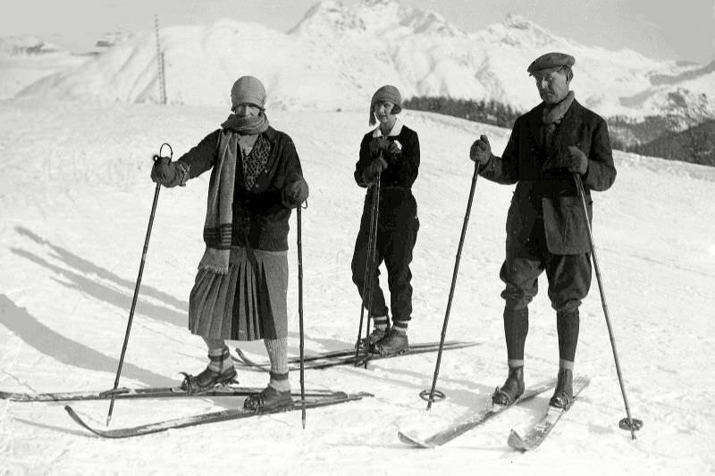 Members of the Belgian royal family enjoy a skiing break in St Moritz, Switzerland, February 1928.