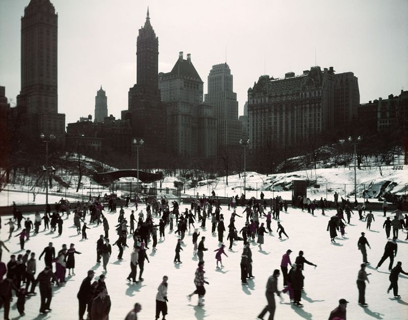 People ice skating, 1950s.
