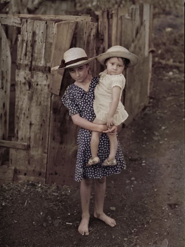 French village, a small settlement on Saint Thomas Island, Virgin Islands. Children of a French family living in the French village, a small settlement, December 1941