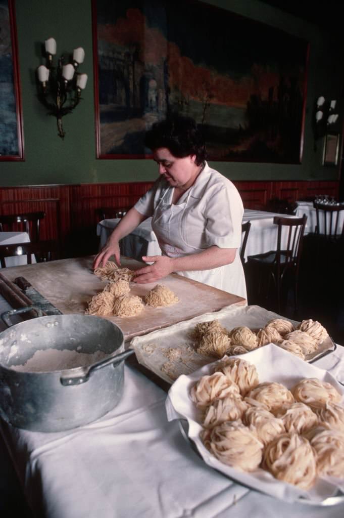 Woman Making Pasta at Piperno Restaurant, 1980s