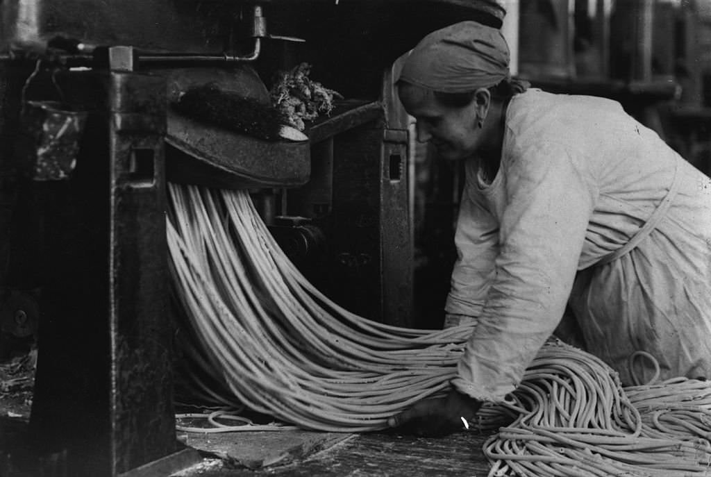 A worker making macaroni in Russia, 1923