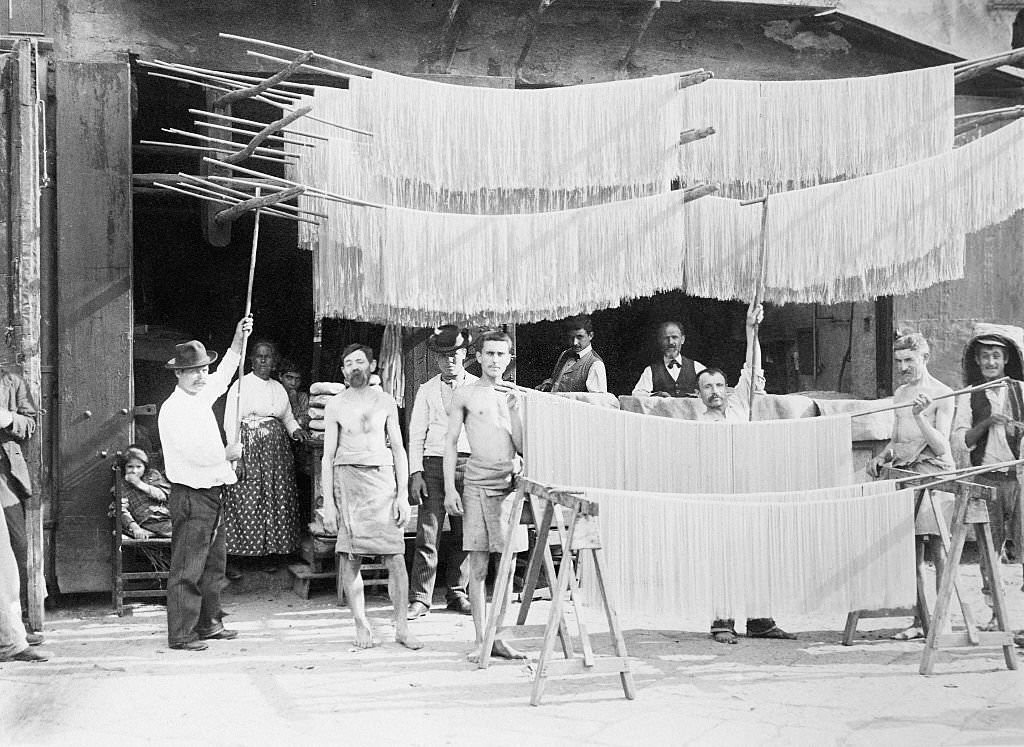Pasta factory in Italy, 1903