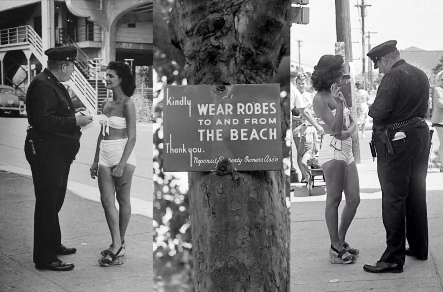 People being ticketed for 'Indecent Exposure' at Rockaway Beach of New York City, 1946