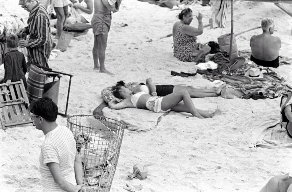 People being ticketed for 'Indecent Exposure' at Rockaway Beach of New York City, 1946