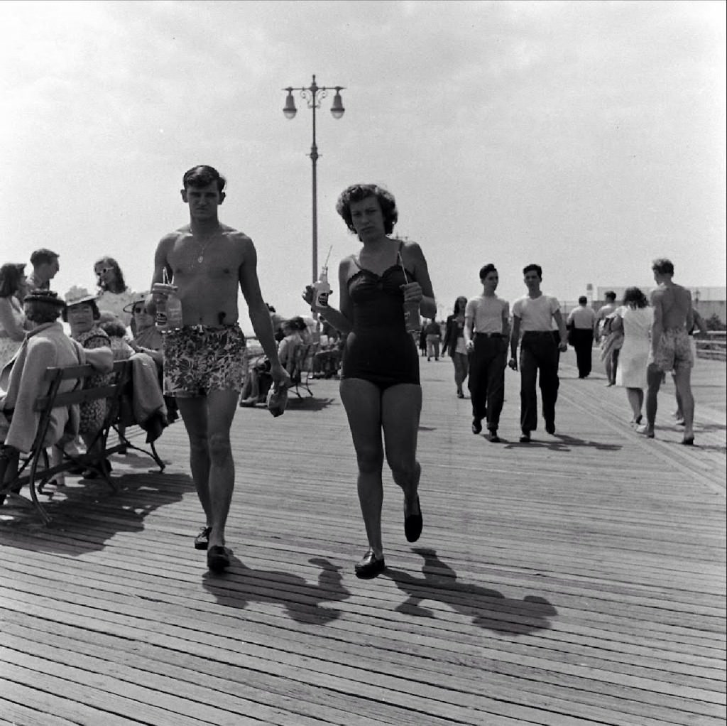 People being ticketed for 'Indecent Exposure' at Rockaway Beach of New York City, 1946