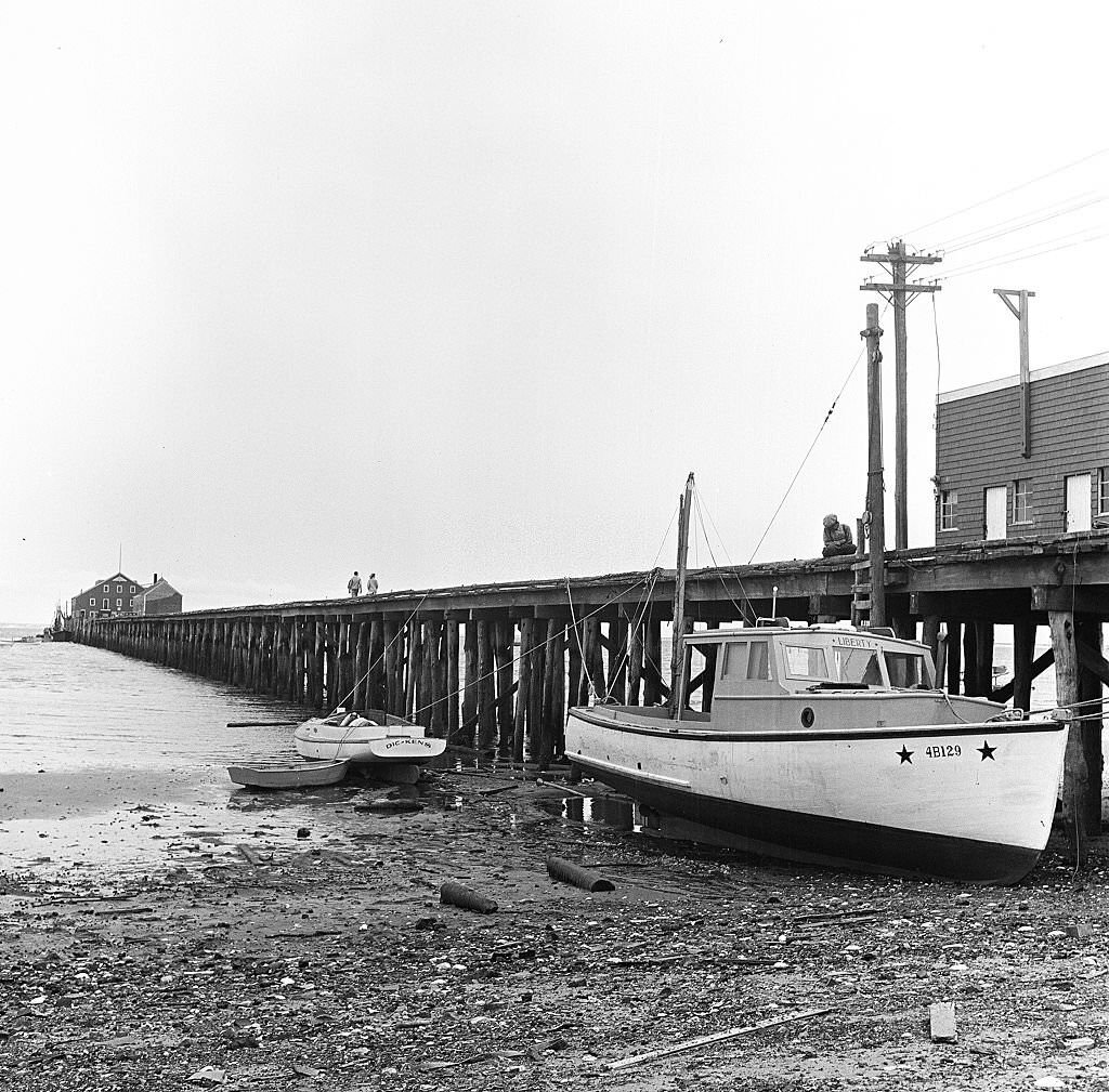 View of boats docked along the pier, Provincetown, Massachusetts, 1948.