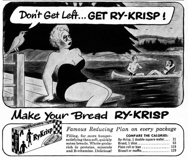 Vintage Offensive Fat-Shaming and Weight Loss ads for women from Ry-Krisp, 1930-1950