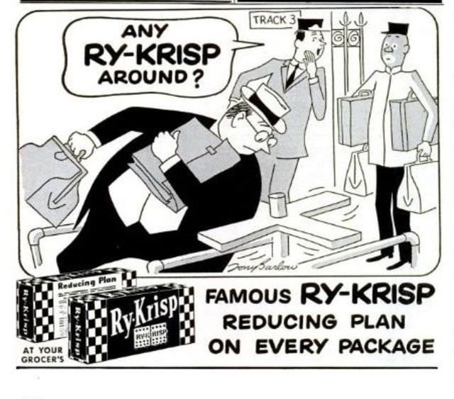 Vintage Offensive Fat-Shaming and Weight Loss ads for women from Ry-Krisp, 1930-1950