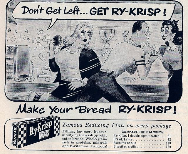 Vintage Offensive Fat-Shaming and Weight Loss ads for women from Ry-Krisp, 1930-1950