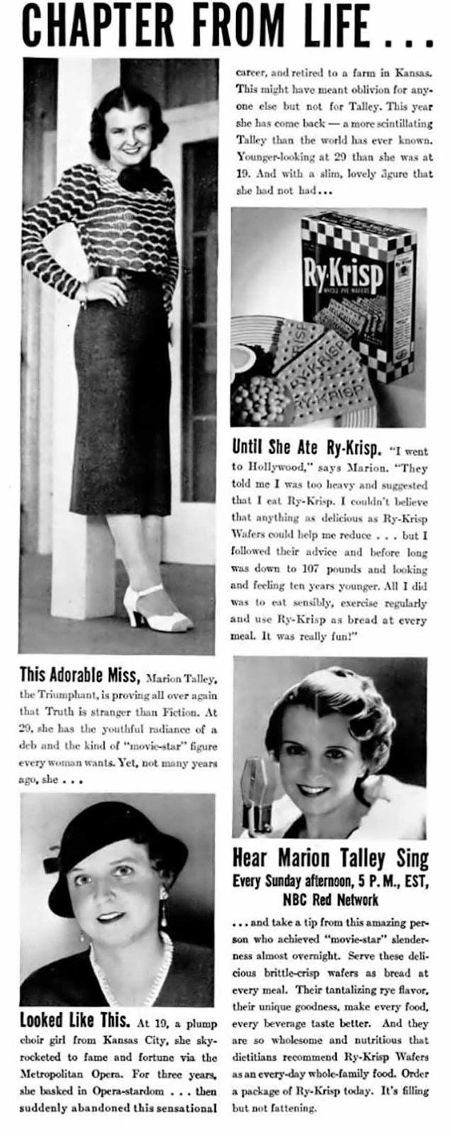 Vintage Offensive Fat-Shaming and Weight Loss ads for women from Ry-Krisp, 1930-1950