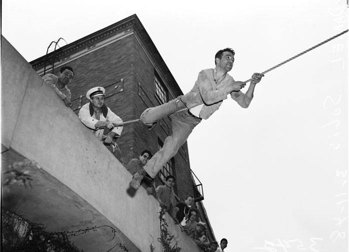 Daniel Solis in firefighter training activity, 1948
