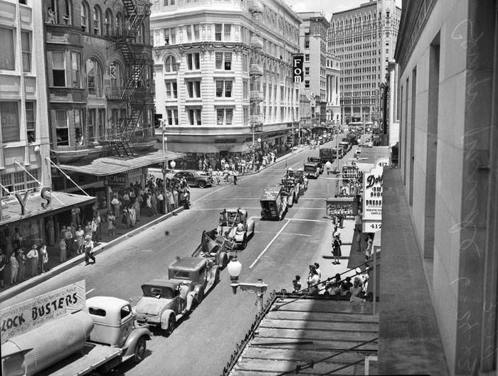 1943 parade of junk cars on Houston Street, 1943