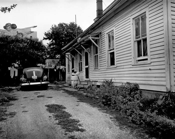 Driveway behind San Saba Apartments, 401 San Saba Street, San Antonio, 1940s