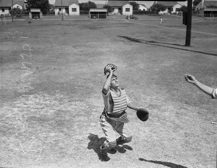 Reuben Naranjo, catcher for the Randolph Field baseball team, 1941