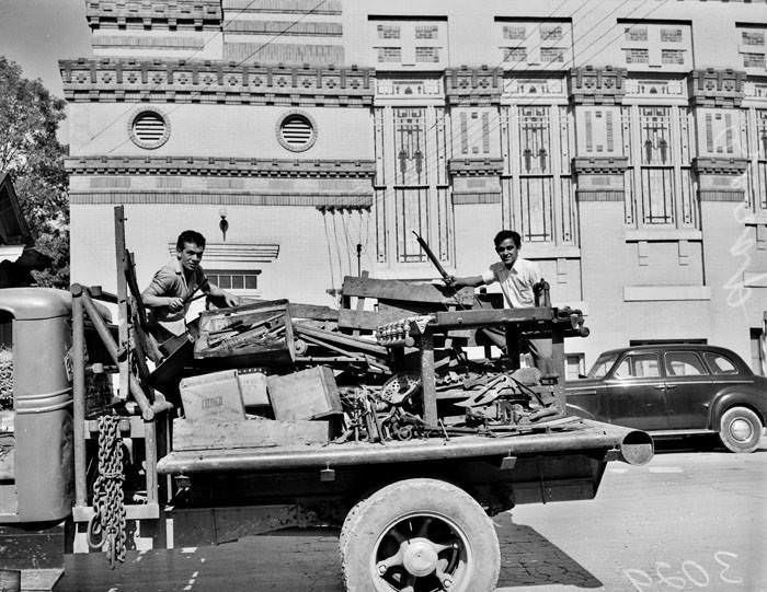 Truck-bed full of scrap metal for war effort, 1942