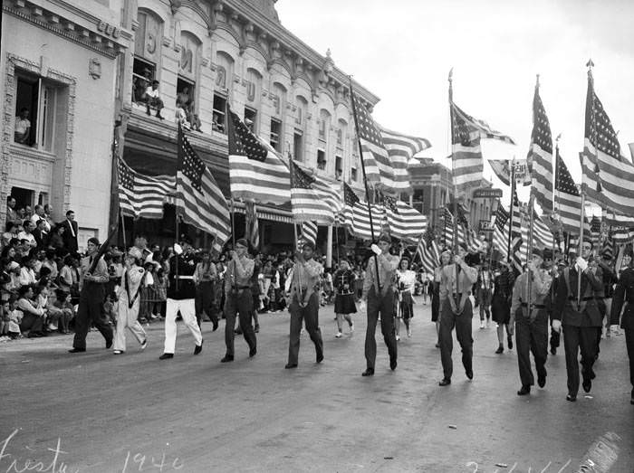 Battle of Flowers Parade - Student color guard, 1940