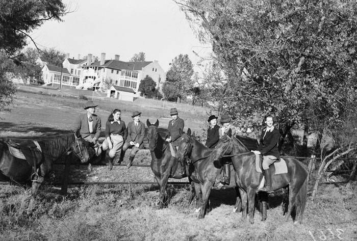 Members of the Boots and Saddle Club on horseback, 1948