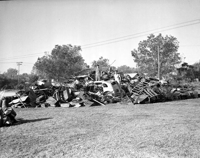 Scrap metal pile at Burbank High School, 1942