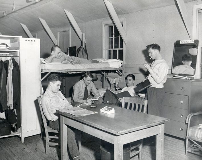 Single men’s living quarters, bunks and linens furnished, rent $13/person/month, No smoking, 1945.