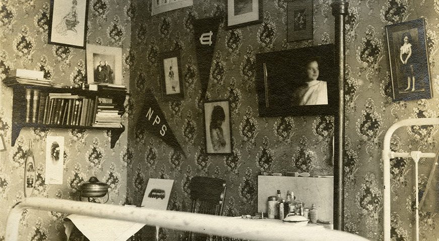 A room’s wall of Baylor dormitory, 1910