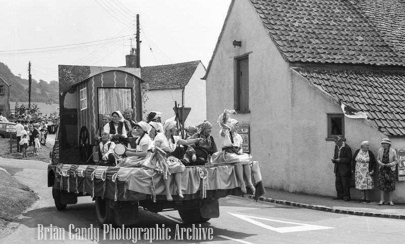 People in Fancy Costumes Celebrating the Synwell Carnival in Wotton-under-Edge in the Late 1960s