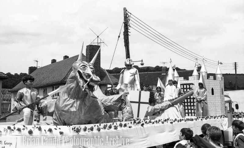 People in Fancy Costumes Celebrating the Synwell Carnival in Wotton-under-Edge in the Late 1960s