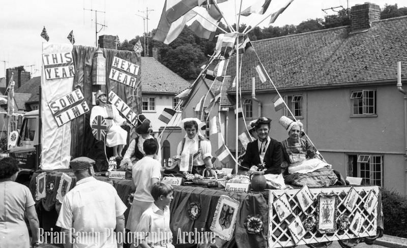 People in Fancy Costumes Celebrating the Synwell Carnival in Wotton-under-Edge in the Late 1960s