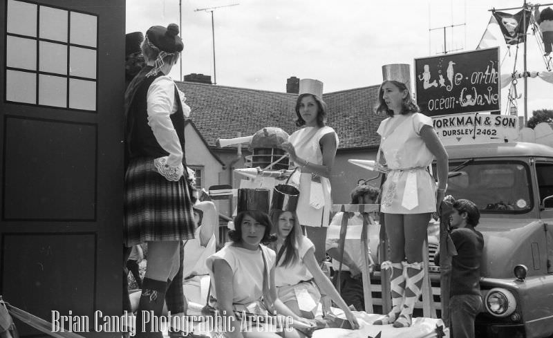 People in Fancy Costumes Celebrating the Synwell Carnival in Wotton-under-Edge in the Late 1960s