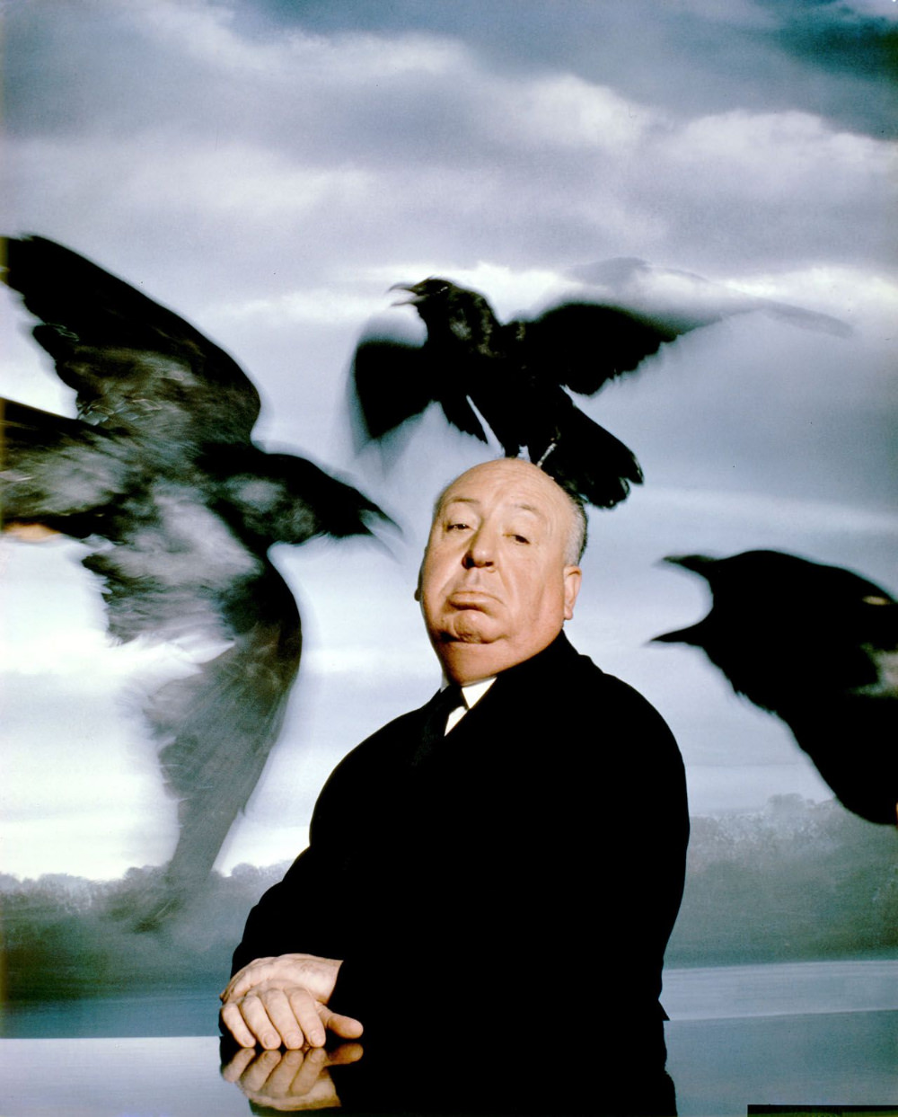Stunning Stills and Portraits of Alfred Hitchcock Posing with Birds from the Movie 'The Birds (1963)'