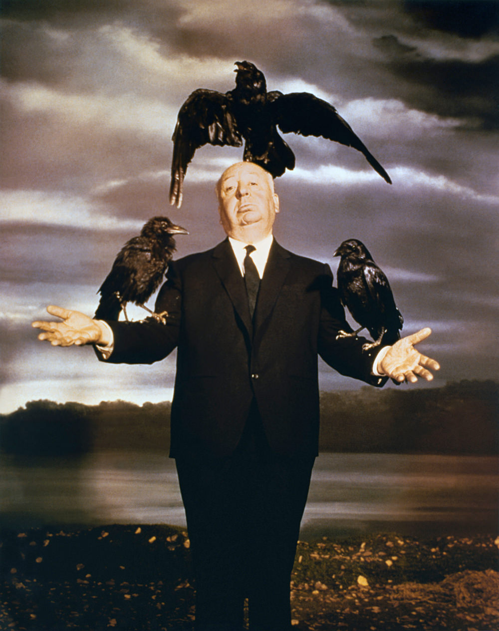 Stunning Stills and Portraits of Alfred Hitchcock Posing with Birds from the Movie 'The Birds (1963)'