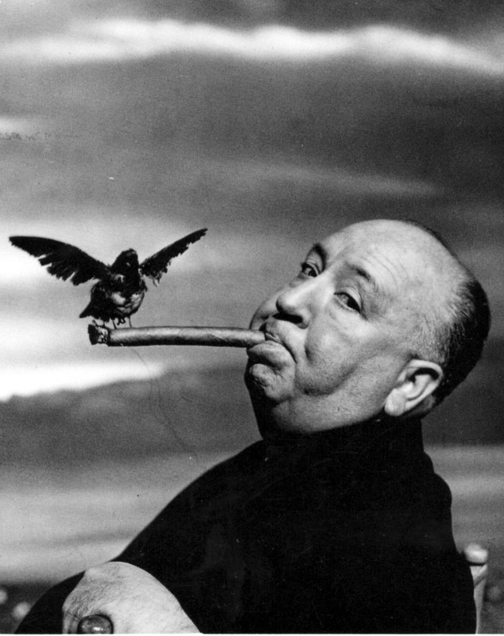 Stunning Stills and Portraits of Alfred Hitchcock Posing with Birds from the Movie 'The Birds (1963)'