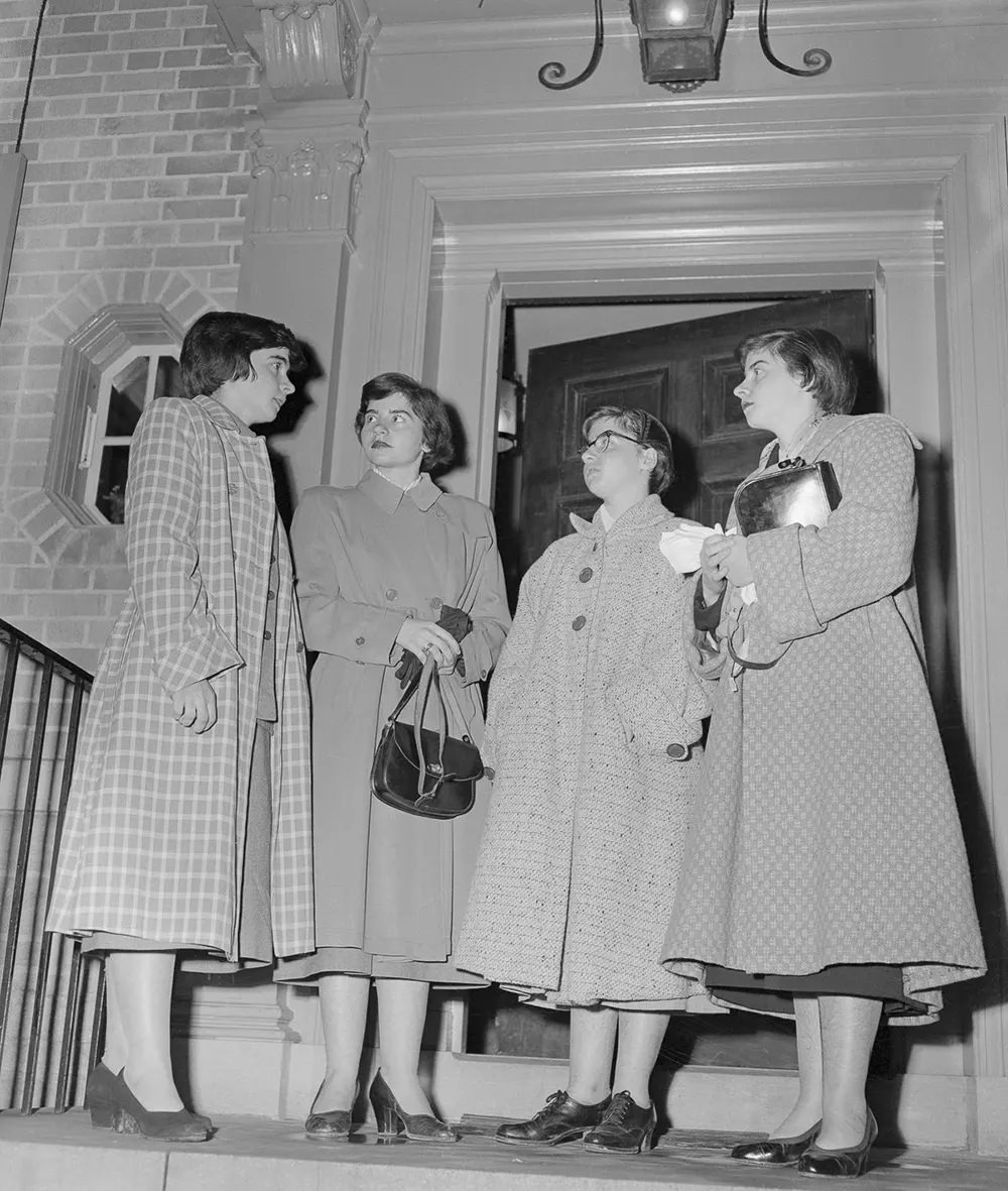The four Dionne sisters apply for the release of the $1 million dollar trust held by the Supreme Court of Ontario, 1955.