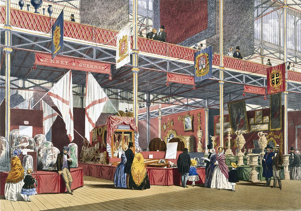 Jersey and Guernsey, Malta and Ceylon stand at the Great Exhibition, 1851.