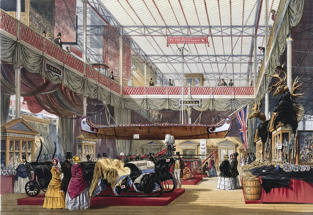 Canadian stand at the Great Exhibition, Crystal Palace, London, 1851.
